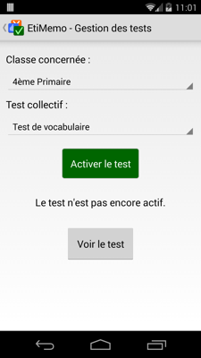 Activation du test