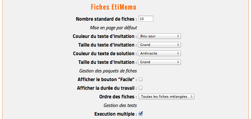 Préférences pour EtiMemo