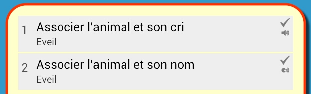 Liste des exercices avec indicateur du type de son