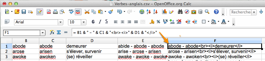 exemple sous OpenOffice