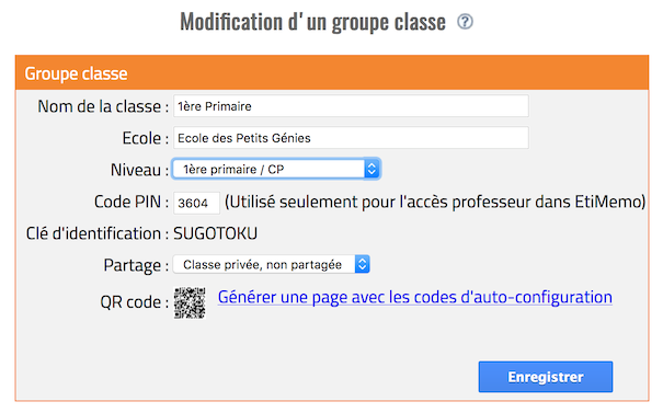 Modification d'un groupe classe 