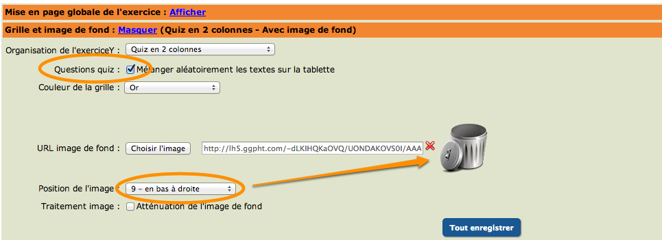 Options du quiz