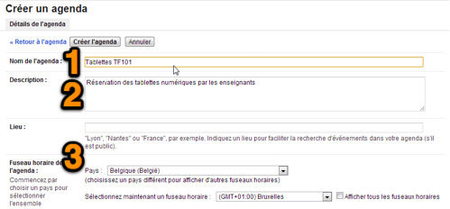 Créer l'agenda