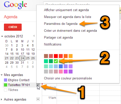 Propriétés de l'agenda