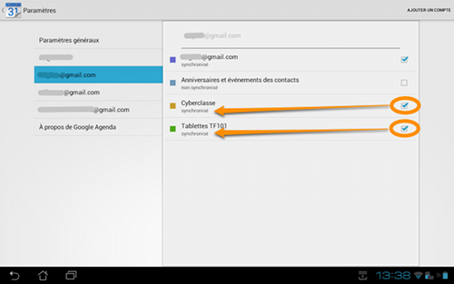Synchroniser l'agenda avec la tablette