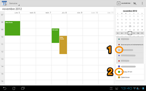 Agenda sur la tablette