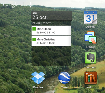 Widget agenda sur la tablette