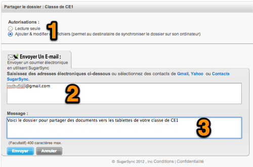 Envoi des invitation de partage