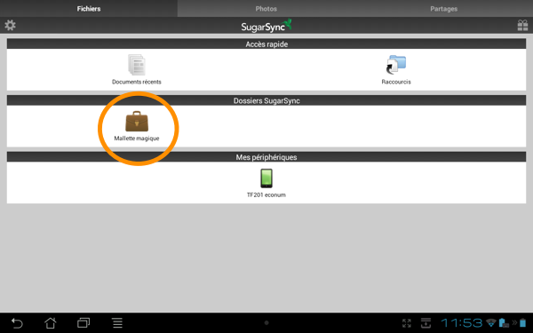 Ecran principal de SugarSync