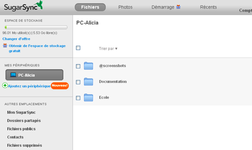 Ecran des fichiers 