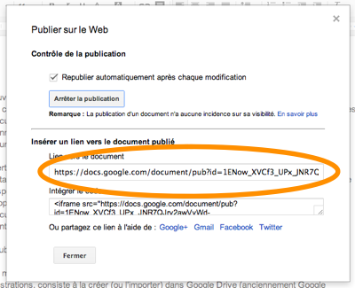 URL produite pour notre document